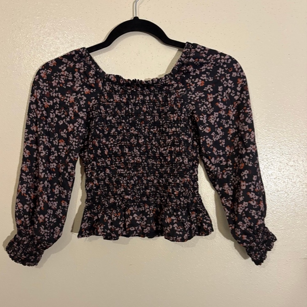 Bella Dahl Black Puff Sleeve Smocked Blouse
